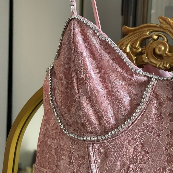 For Love and Lemons Shai Lace Gown in Blush Pink with Rhinestone Detail NWT - Picture 4 of 16